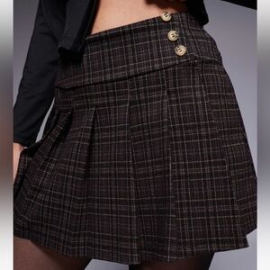 ASOS DESIGN
pleated brushed micro mini skort in chocolate plaid print